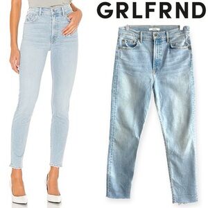 GRLFRND Denim Kendal Jeans Live Fast 27 High Rise Skinny Raw Hem Light Wash